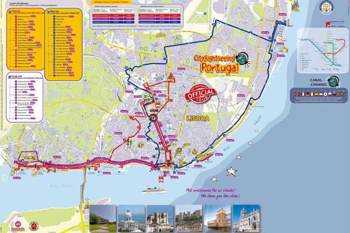 lisabonská vyhlídkového autobusu mapě