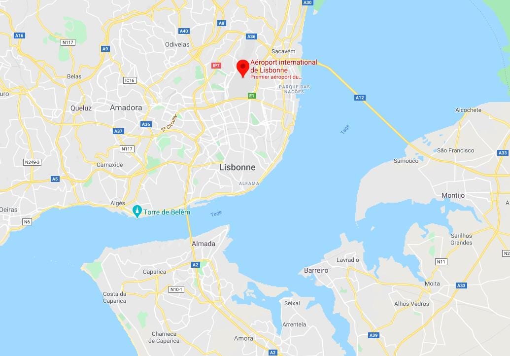 lisabonské letiště mapa umístění