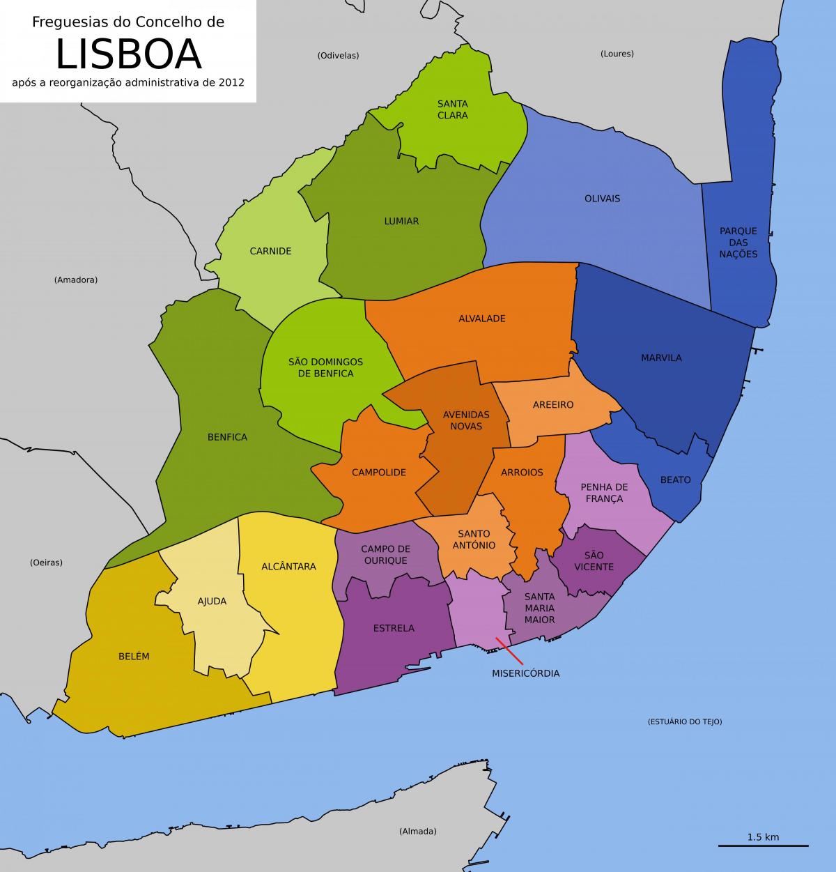 mapa lisabonu ukazuje okresů
