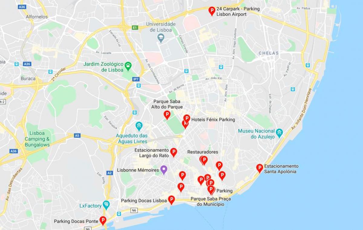 mapa lisabonu parkoviště 
