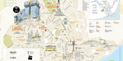 Mapa centra lisabonu, portugalsko