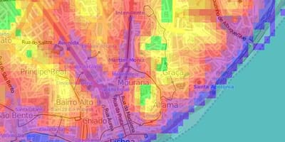 Mapa lisabonu topografické 