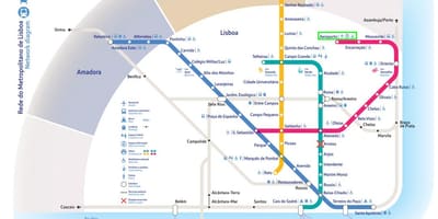 Lisabonské letiště do města, mapa metra